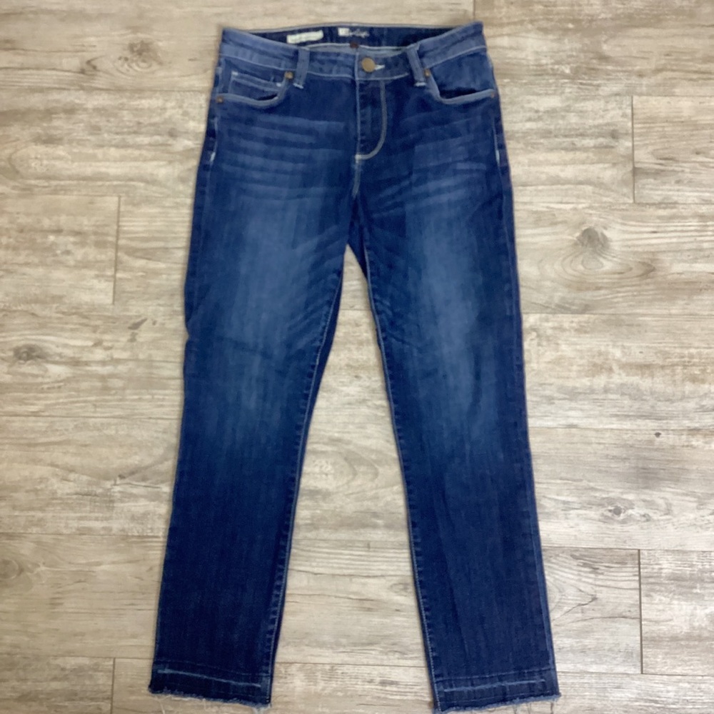 KUT Women’s Dark Blue Skinny Jeans Distressed Hem REESE ANKLE STRAIGHT Leg